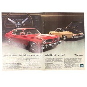 1973 Pontiac Ventura Sprint 2 Door Compact Vintage Print Ad 16x10 70s Wall Art